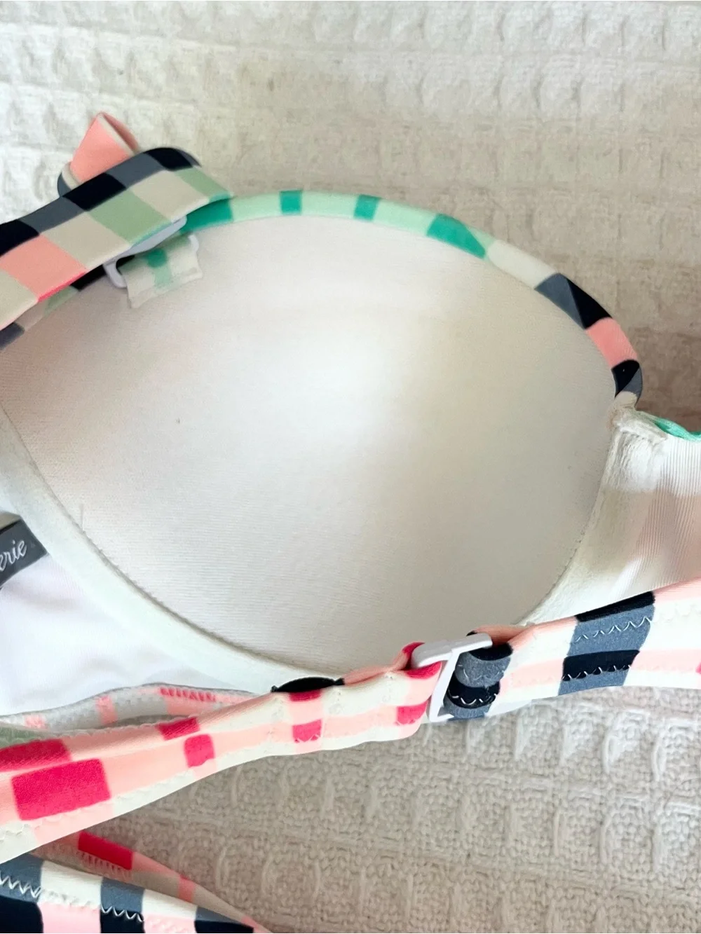 aerie Pink, Mint & Black Plaid High-Waist Swim Bikini medium 32C